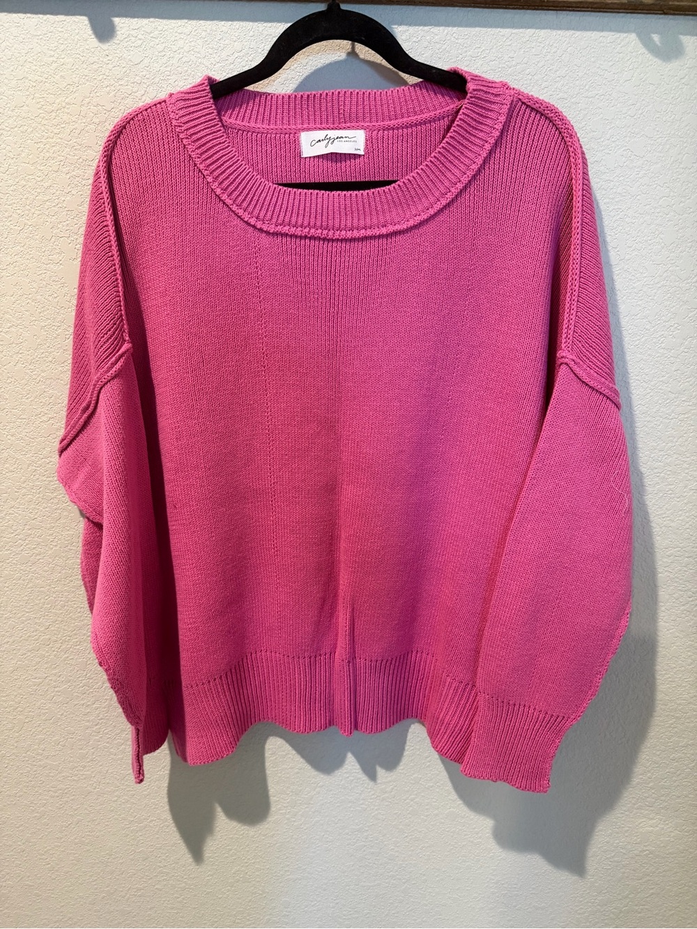 Carly Jean Los Angeles Hot Pink Relaxed Crewneck Sweater